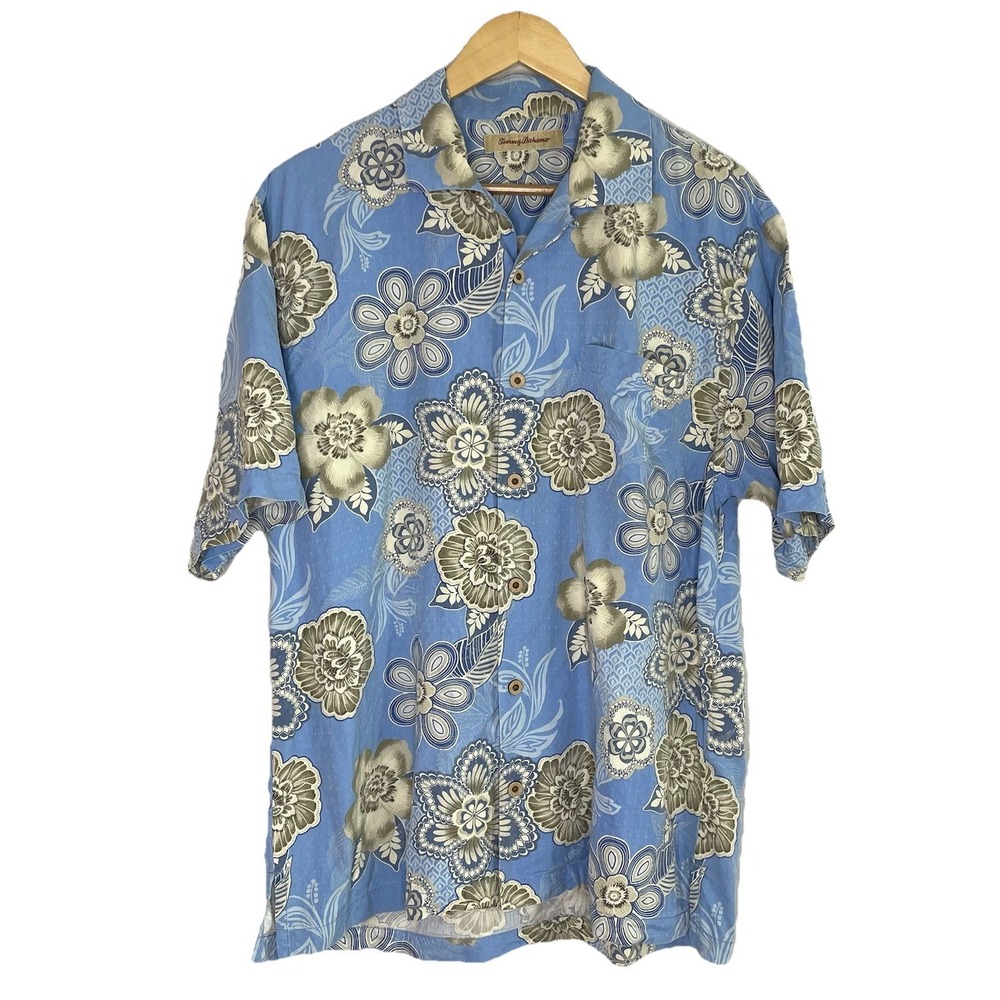 Tommy Bahama Shirt Mens Large L Silk Floral Button Up Aloha Copyrighted Print